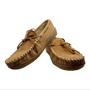 Minnetonka Suede Classic Style Moccasins Rubber Sole Faux Fur Lining Size 8